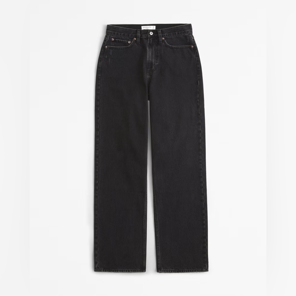 Abercrombie Curve Love Mid Rise Slouchy Jean in Black Wash Denim
